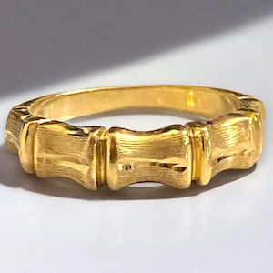 VINTAGE 14k Italian Yellow Gold BAMBOO Style 5mm Band Ring Size 7.5