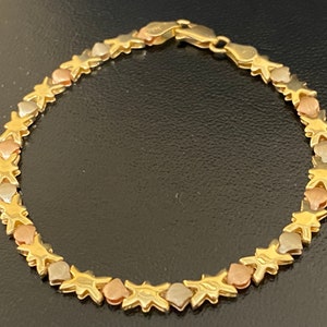 Vintage 14K Tri-Color Gold Unique 7” XOXO  4mm Wide Bracelet 5.3 Grams!