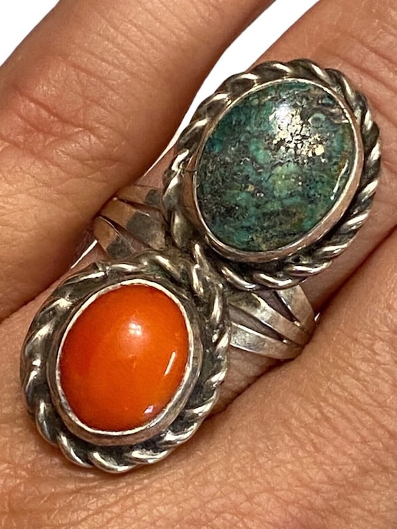 Vintage XL Navajo Sterling Silver 925 Coral and Tu