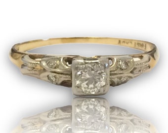 Gorgeous Estate 14K Yellow Gold 1/4 CT ROUND DIAMOND Engagement Ring Size 7.25 Stunning!