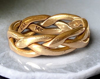 Amazing Vintage 14K Yellow Gold 6mm Wide Woven Braided Band Ring Estate Piece Size 9.5