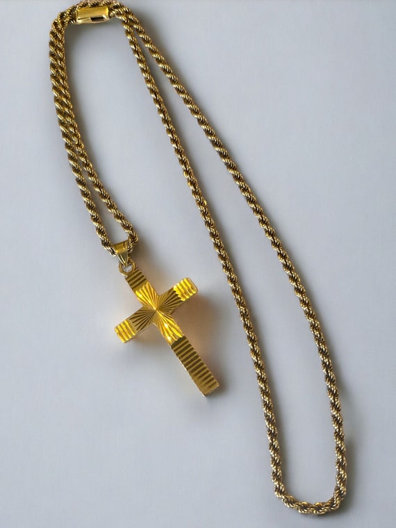 GORGEOUS Custom Vintage 14K Gold Cross Pendant 18… - image 4