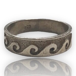 VINTAGE Sterling Silver 925 Wave Style Band Ring Size 10.5