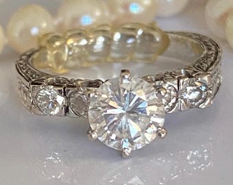 GORGEOUS Vintage 14k White Gold 1.40 CTW DIAMOND Engagement Ring Size 5!