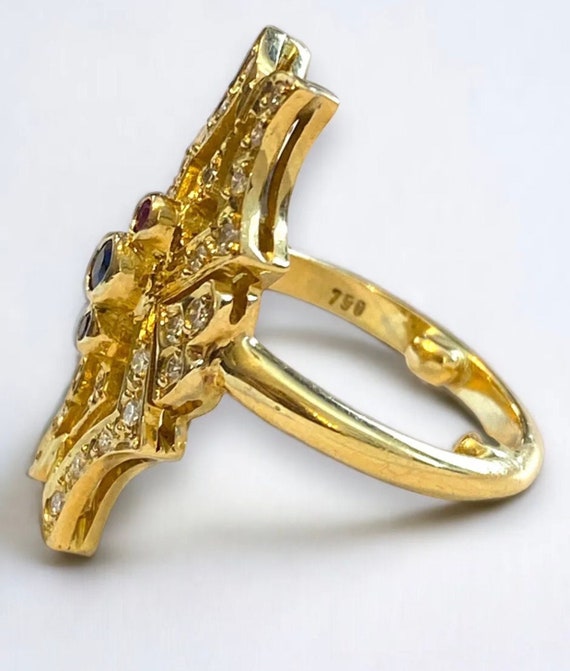 EXQUISITE Royal 18k Yellow Gold Large Diamond Rub… - image 9