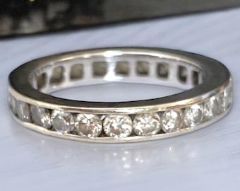 GORGEOUS Estate 14k White Gold 1.15 CTW DIAMOND Eternity Band Wedding Ring Size 7!