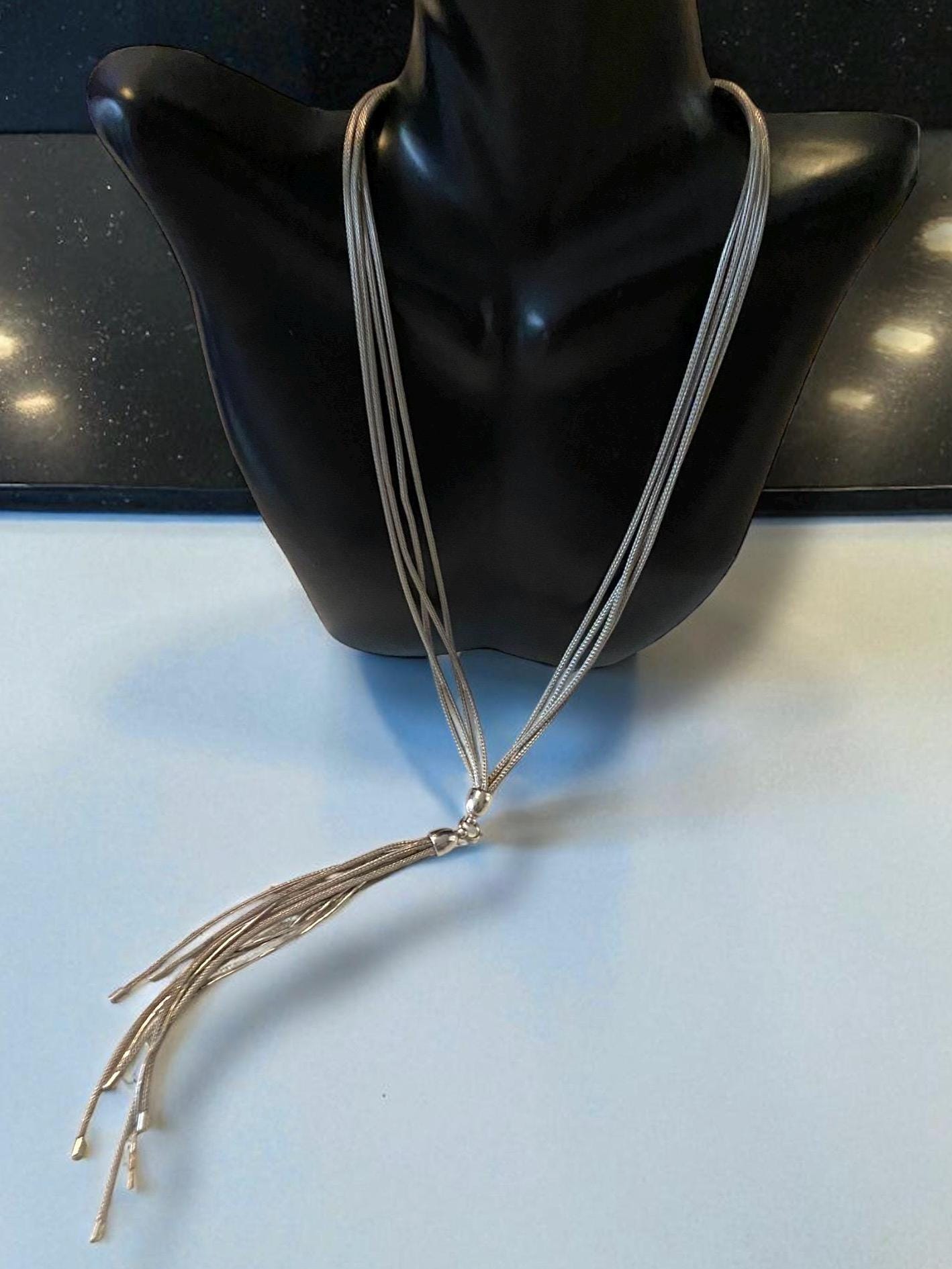 RARE Vintage 925 Sterling Silver Tassel Four Strand Chain Long