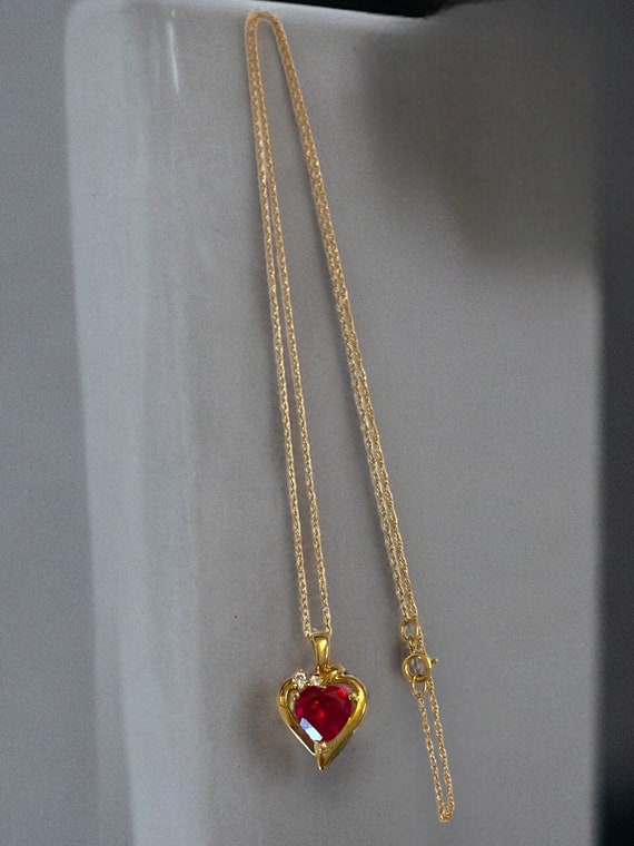 VINTAGE 10K Yellow Gold Ruby and Diamond Heart 18… - image 8