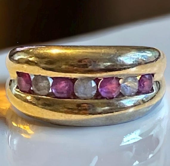 GORGEOUS Vintage 10k Gold Wide Ruby Band Ring Size 7.25