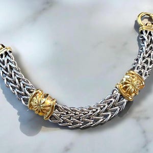 Estate 18K 750 Two-Tone Italian Gold Design 14mm Wide Spring Ring 7.5” Bracelet!