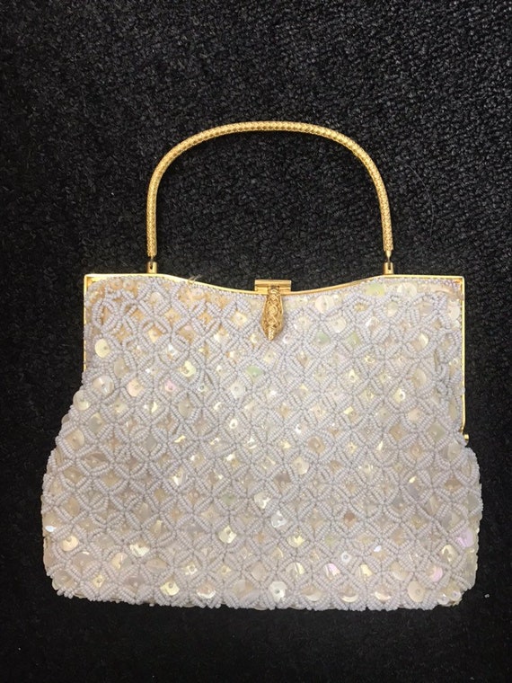 STUNNING Vintage 1950's Ivory and Gold Beaded Sequ