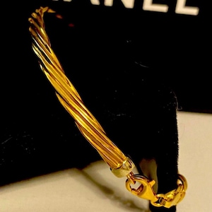Vintage 18K Yellow Gold 750 Unique Link Italian Gold Bangle Cable Chain Bracelet
