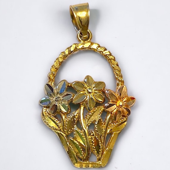 BEAUTIFUL Vintage 14K Tri-Color Gold Flowers Baske