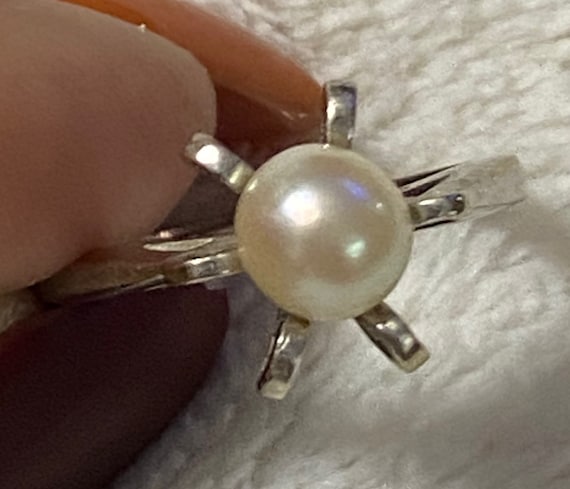 VINTAGE Unique 14K White Gold 6mm Pearl Solitaire… - image 3