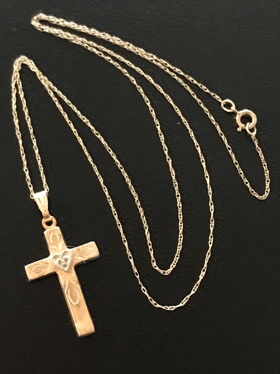 Pretty 14k Yellow Gold Diamond Accent Cross on 18… - image 7