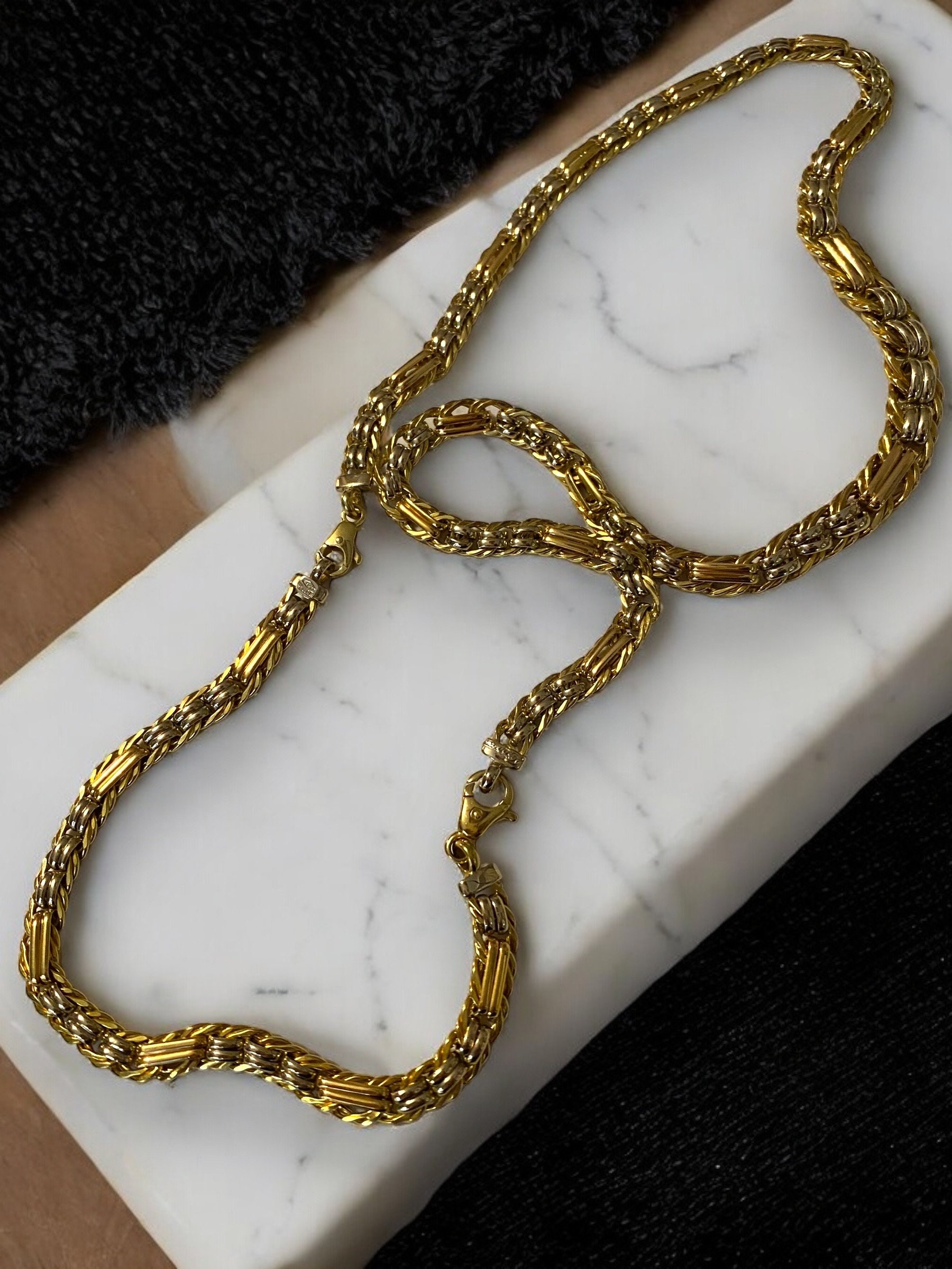 VINTAGE Italian 18k 750 Two Tone Gold Link 17.5” Chain