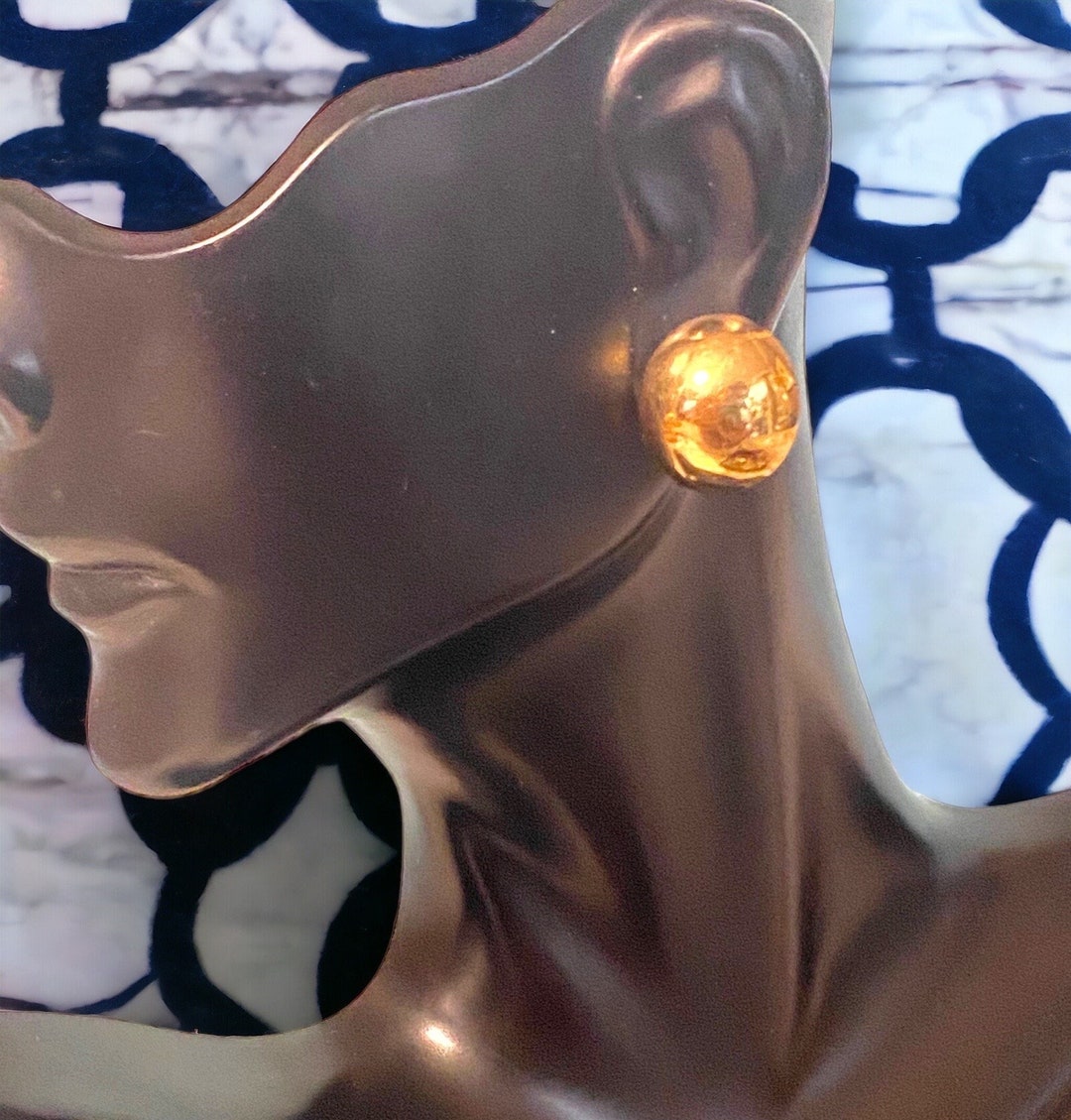 Vintage 14K Yellow Gold Round Button Style Pierced Earrings Etsy