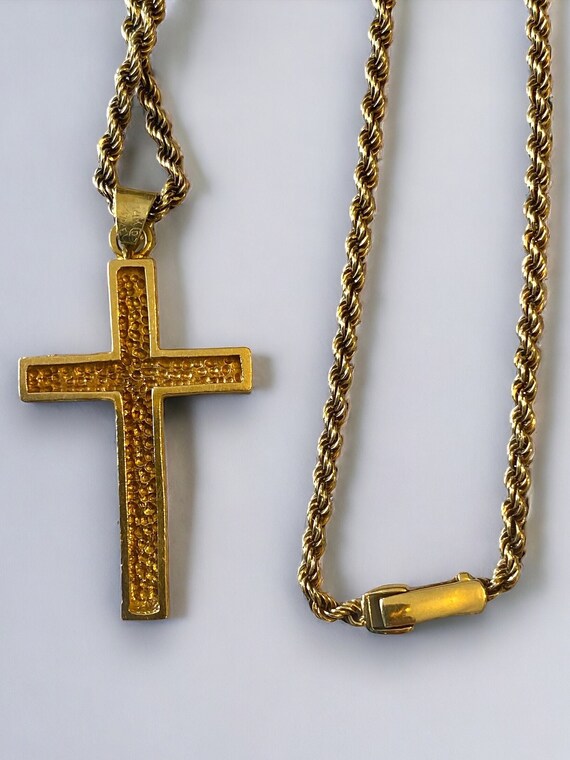 GORGEOUS Custom Vintage 14K Gold Cross Pendant 18… - image 7