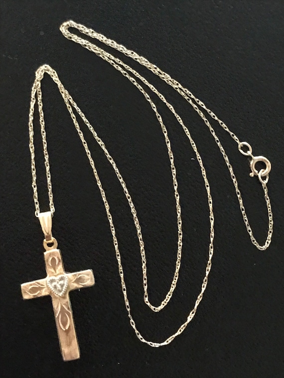Pretty 14k Yellow Gold Diamond Accent Cross on 18… - image 3