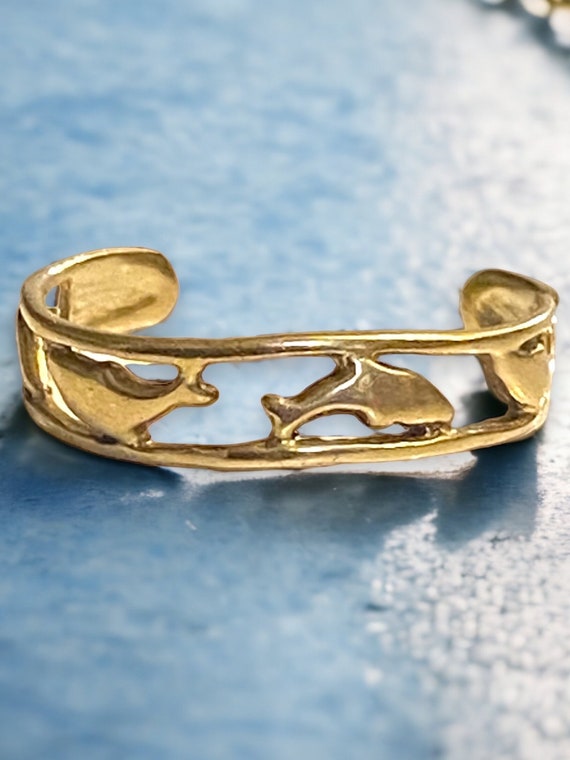 Vintage 10k Solid Gold Nautical Dolphin Adjustabl… - image 1