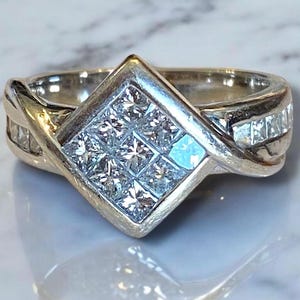 Vintage BEAUTY 14K White Gold Princess Cut 1.40 CTW Diamond Engagement Ring Size 5.5!
