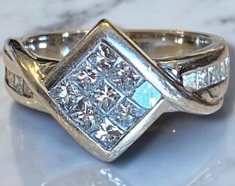 Vintage BEAUTY 14K White Gold Princess Cut 1.40 CTW Diamond Engagement Ring Size 5.5!