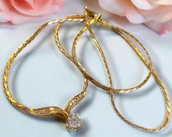 Beautiful Estate 14K Italian Yellow Gold .50 CTW Diamond Pendant Chain Necklace!