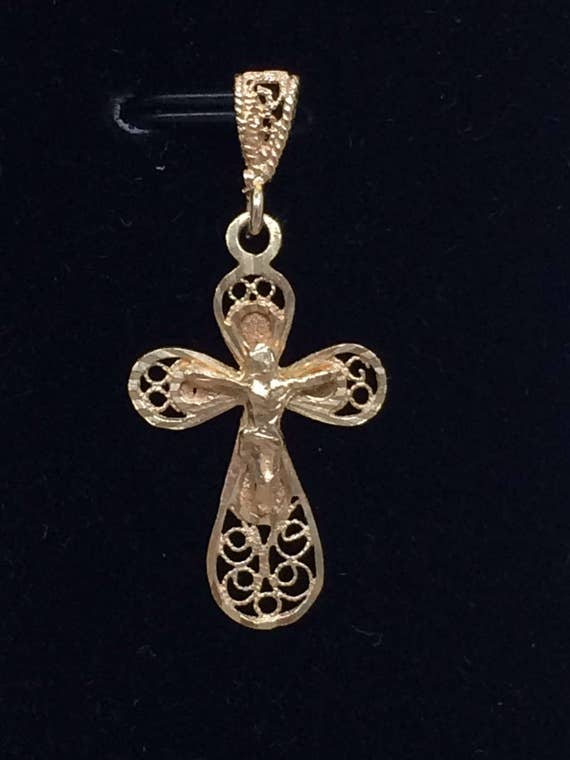 Vintage 14K Yellow Gold Filagree Cross - image 5