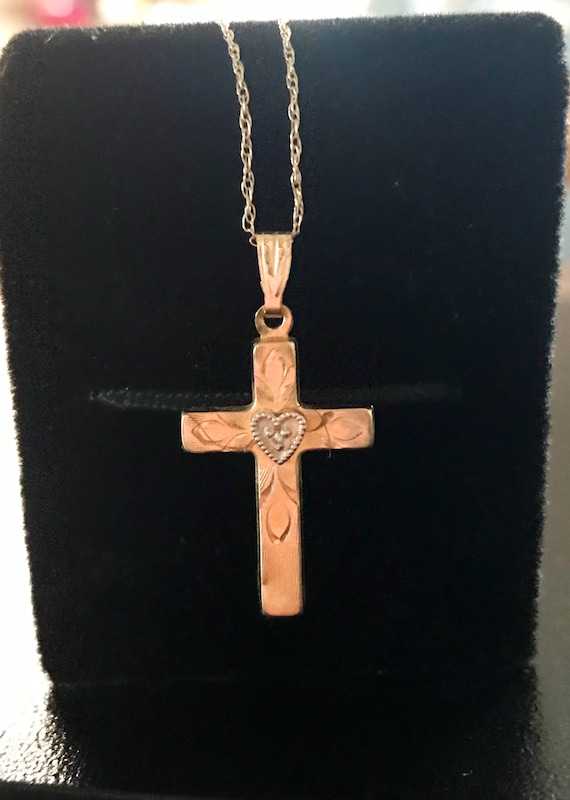 Pretty 14k Yellow Gold Diamond Accent Cross on 18… - image 1