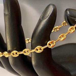 ITALIAN 14K Yellow Gold 4.5mm Puffed Mariner Anchor Gucci Link 7.5” Chain Bracelet