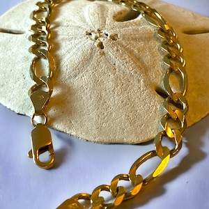 Vintage 10k SOLID Yellow Gold 7mm FIGARO CHAIN Bracelet 8” Nice!!