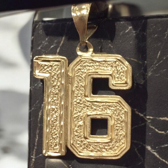 Vintage LARGE 14K Yellow Gold Diamond Cut Number “16" Sweet Birthday Charm Pendant