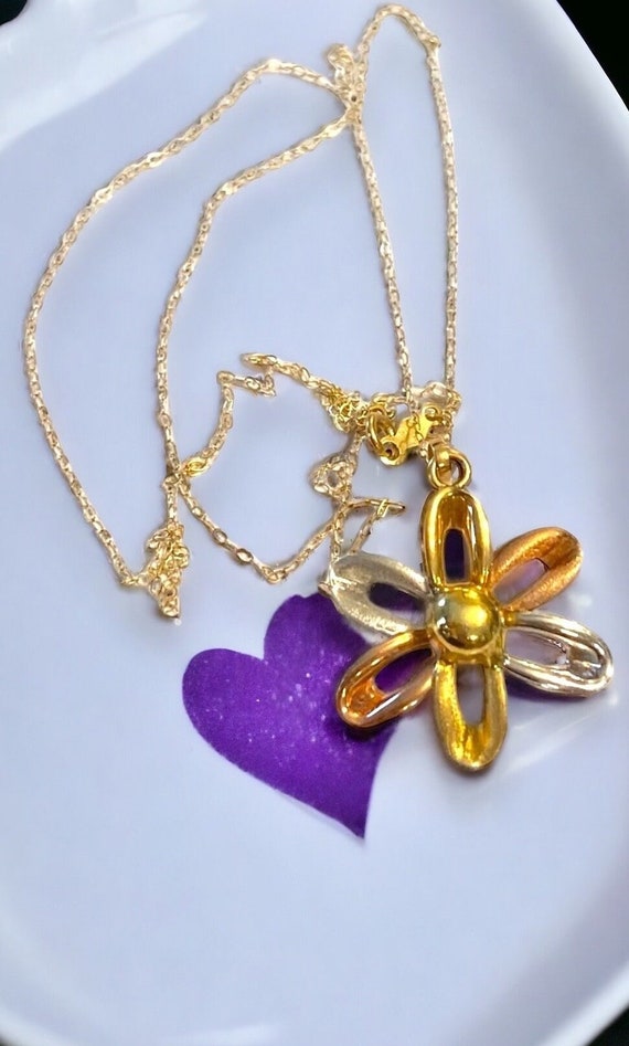 Vintage 10k Tri-Color Gold FLOWER Charm Pendant 18