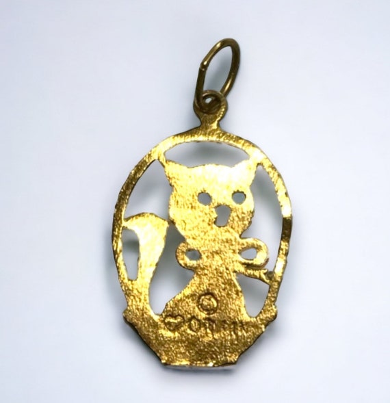 VINTAGE 14K Yellow Gold Kitten in a Basket CAT Ch… - image 4