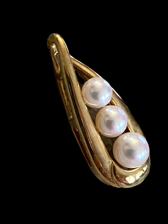 VINTAGE Large 14K Gold Triple Graduated Pearl Sli… - image 7