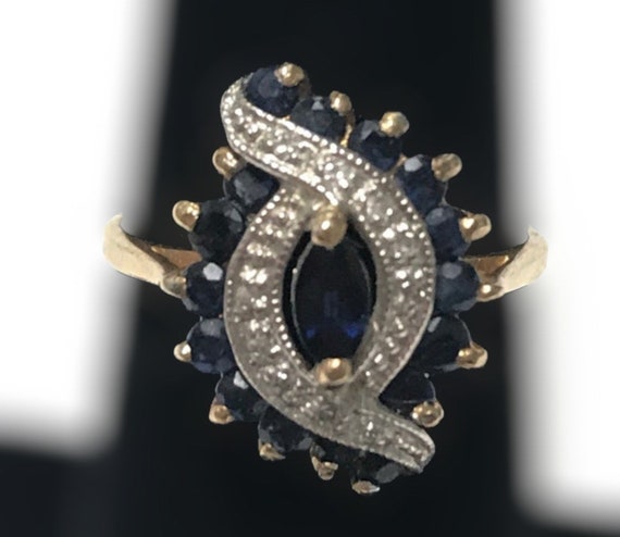 GORGEOUS 14K Yellow Gold Diamond Sapphire Cocktai… - image 3