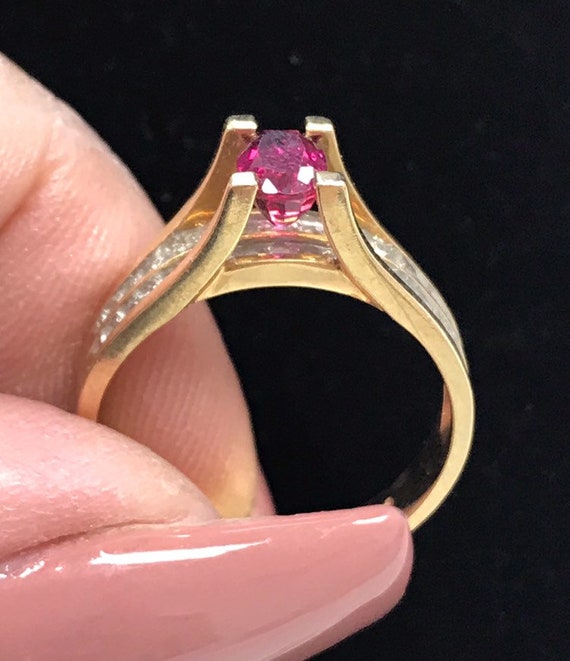 GORGEOUS 14K Gold Ruby and Diamond Band Princess … - image 8