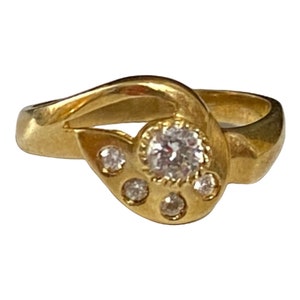 Stunning 14k Yellow Gold Designer CZ Bezel Set Art Deco Ring Size 7.75