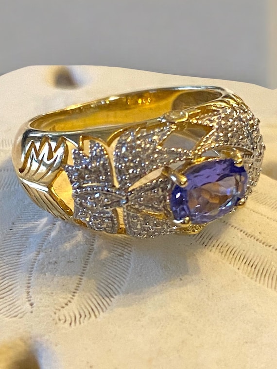 STUNNING 14K Gold Diamond Oval TANZANITE and Diam… - image 5