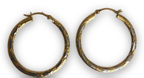 Beautiful Estate 14K Two Tone Gold 1” Hoop Earrin… - image 7