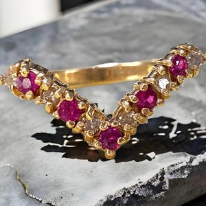 Custom Vintage 14K Yellow Gold .60 CTW Diamond and Ruby Enhancer Band Wedding Ring Size 6.25 GORGEOUS!
