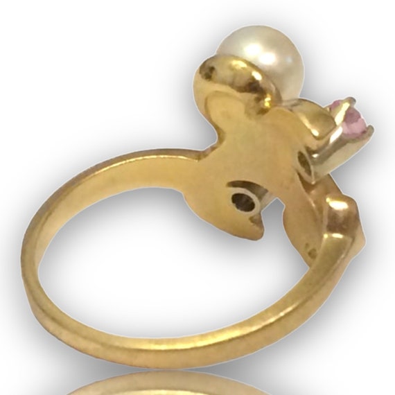 VINTAGE 70's 14K Yellow Gold Pearl Gemstones SWIR… - image 2