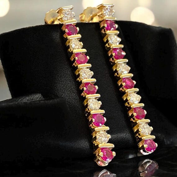 GORGEOUS Custom 14k Yellow Gold 3 CTW Ruby and Di… - image 9