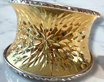 Estate 14k Italian Gold 1/2” WIDE Two Tone STARBURST Cigar Band Ring Size 7.5 BEAUTY!