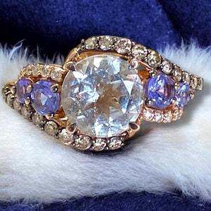 BEAUTIFUL Estate Le Vian 14k Rose Gold Aquamarine Tanzanite and Diamond Ring Size 7
