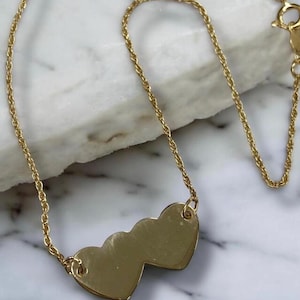 VINTAGE 1980’s 14K Yellow Gold 9.25” Double Etched Hearts Chain Engravable Anklet Ankle Bracelet - RARE!