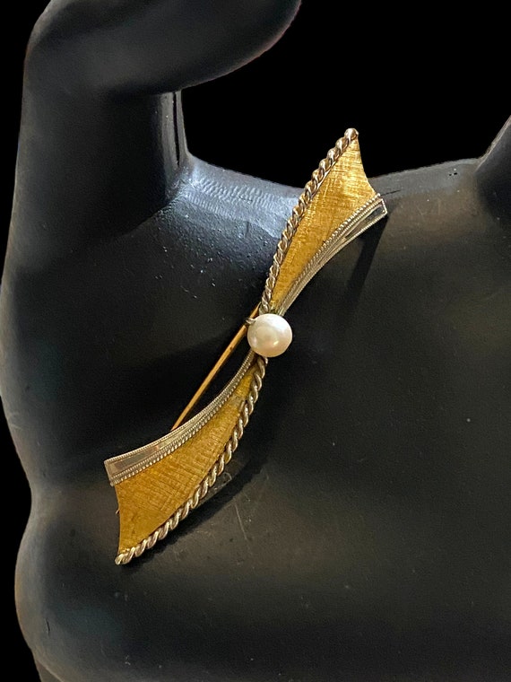 Antique French 18K Two Tone Gold Pearl Pin Brooch 