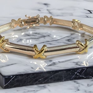 Pretty Sterling Silver Gold Vermeil XOXO Bar 5mm 7” Bracelet!