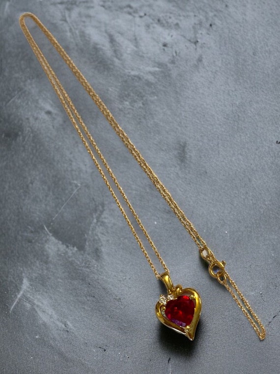 VINTAGE 10K Yellow Gold Ruby and Diamond Heart 18… - image 7