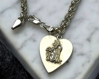 Vintage Sterling Silver ANGEL HEART 7.5" Charm Bracelet